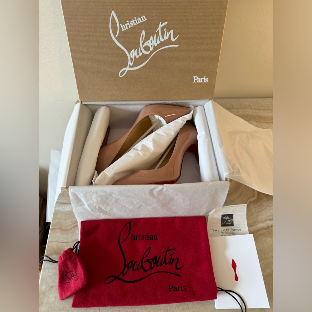 CHRISTIAN LOUBOUTIN 38 Pigalle Follies 100mm Patent Leather NUDE - DISCONTINUED!